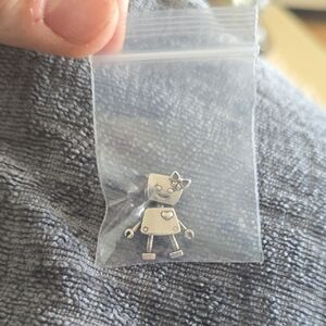 Pandora Silver Robot Charm with Bow and Heart